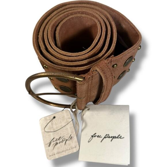 Free People Bohemian Brown Leather Suede Studded Honeydew Hip Belt Medium Large main image 9
